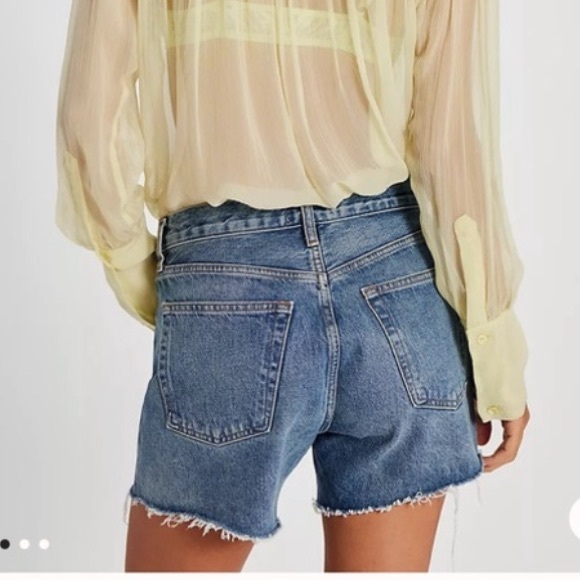 Agolde Parker Long Vintage Loose Jean Shorts Regenerative Cotton Frayed Size 25 - Picture 8 of 16